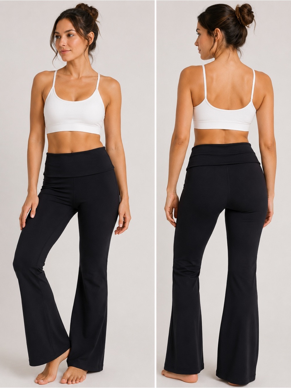 OQQ Black Fold Over Flare Yoga Pants Leggings XS NWT